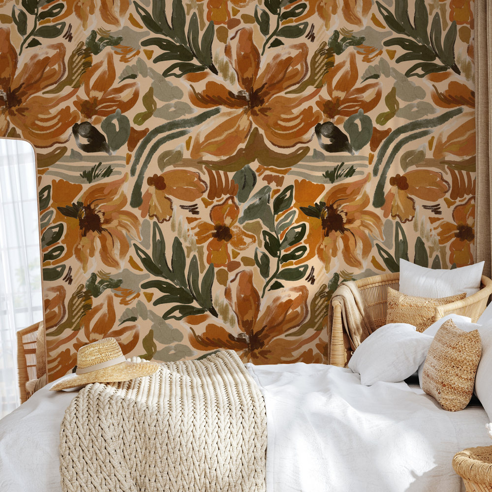 Amber - Rustic Floral Wallpaper