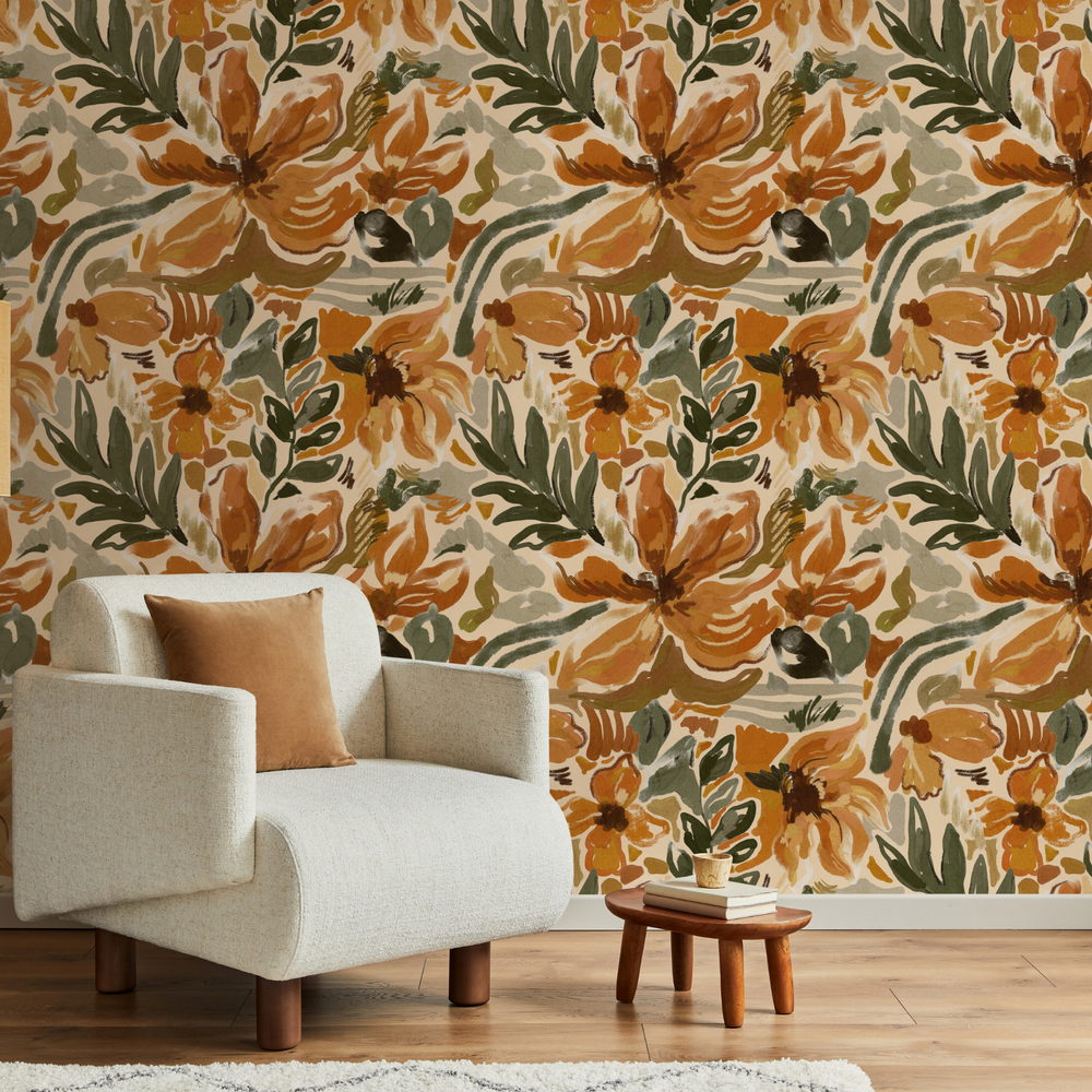 Amber - Rustic Floral Wallpaper