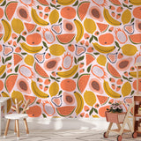 Ambrosia Wallpaper by Wall Blush SG02 in a playful children's room with vibrant fruit designs.
