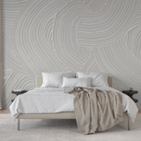 "Ariella Wallpaper by Wall Blush in modern bedroom with focus on elegant swirl design."