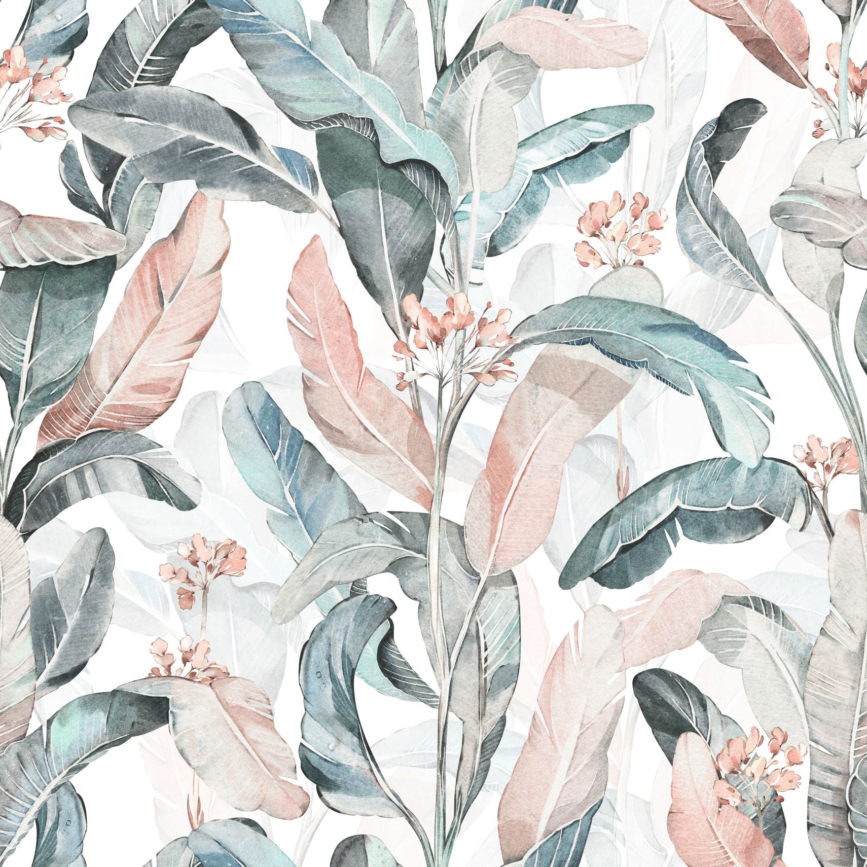 "Wall Blush At the Copa Wallpaper with elegant botanical design in a stylish living room setting."
