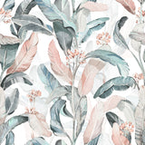 "Wall Blush At the Copa Wallpaper with elegant botanical design in a stylish living room setting."
