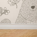 "Wall Blush Woodland (Tan) Wallpaper in a stylish home office, highlighting elegant decor and design."