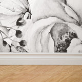 "Wall Blush's Juliet (Dark) Wallpaper elegantly adorns the wall of a modern living space, highlighting artistic design."