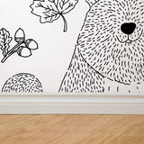 "Woodland Wallpaper by Wall Blush in a nursery, featuring a whimsical forest animal design with clean lines."