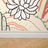 Alt: "Sage and Tango Wallpaper by Wall Blush with floral pattern in a stylish living room, highlight wall decor."