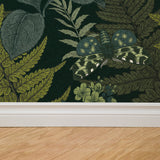 "Wall Blush Fraser Wallpaper with botanical and butterfly pattern in a modern living room, enhancing wall aesthetics."