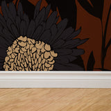 "Raven Wallpaper by Wall Blush featuring floral design in modern living room, highlighting bold style and decor."