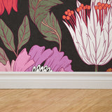 "Ivy Wallpaper by Wall Blush installed in living room showcasing vibrant floral design focus."