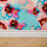 "Wall Blush's El Palo Wallpaper in cozy living room, vibrant patterned wall décor focus"