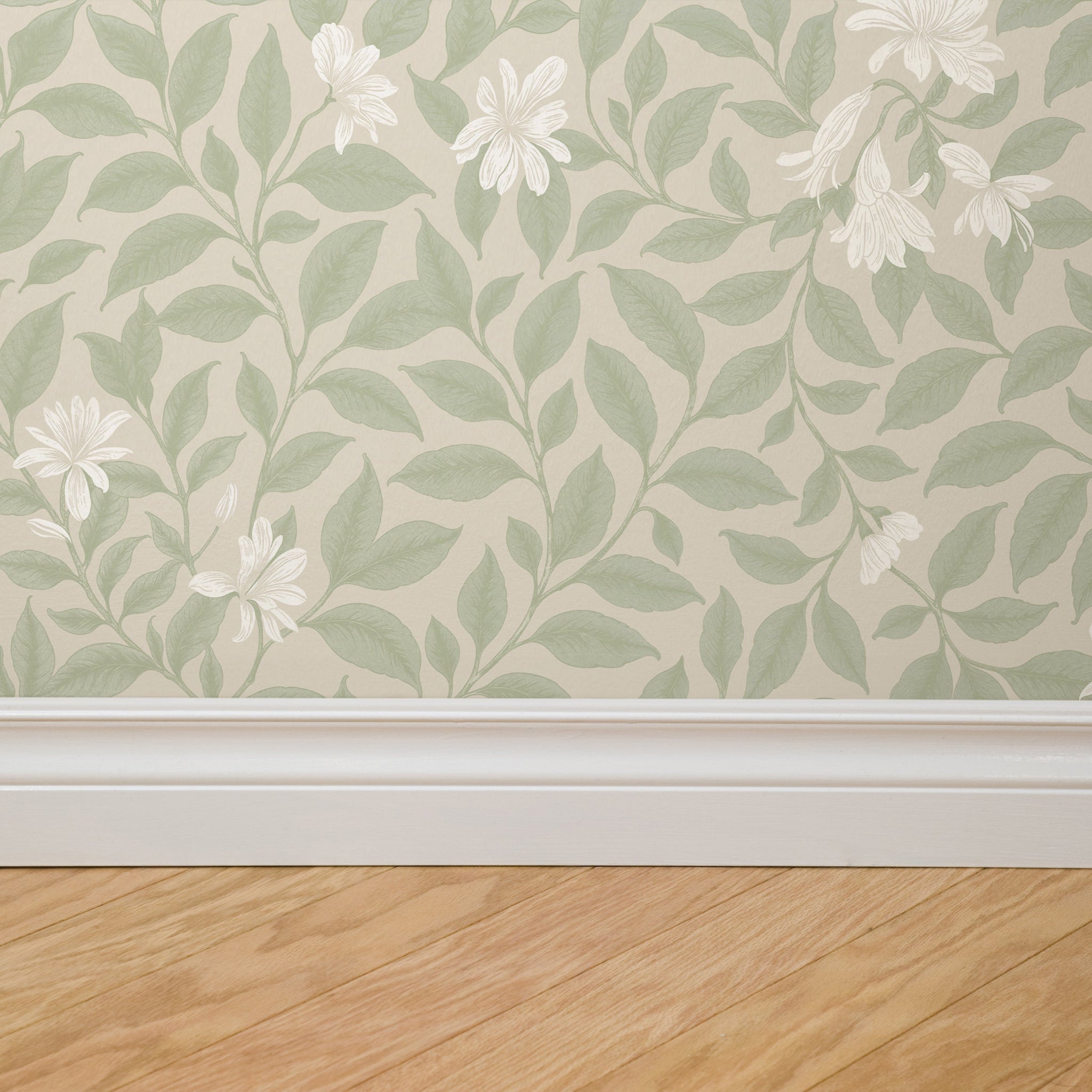 Poppy Honeysuckle Small (Cream) Wallpaper - 8 FT H X 18 FT W Traditional