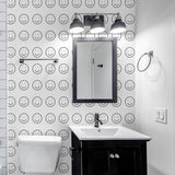 Be Happy Wallpaper by Wall Blush SG02 in a stylish bathroom, enhancing the room's modern aesthetic.
