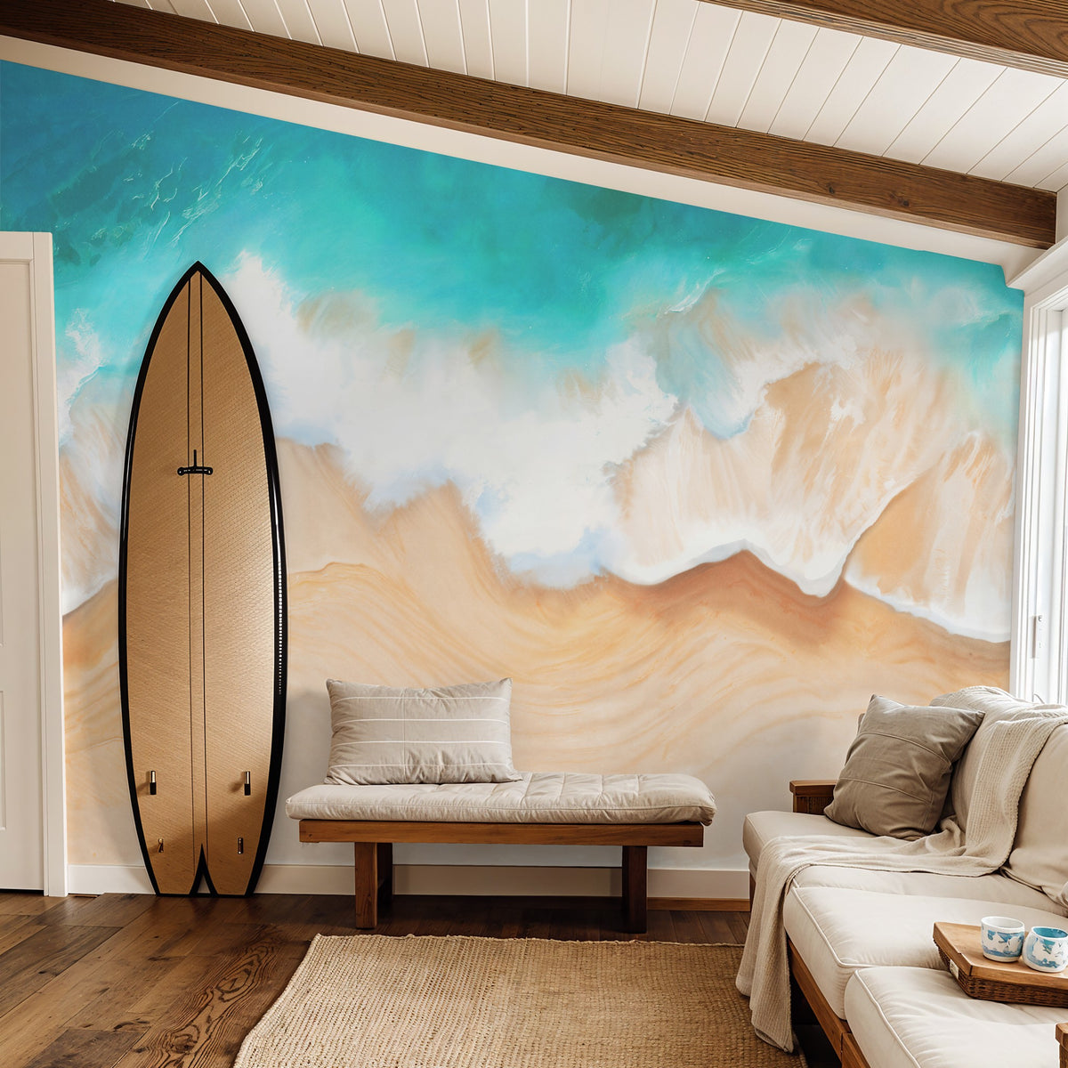Beach Mural Wallpaper | Vibrant Orange Lifeguard Tower