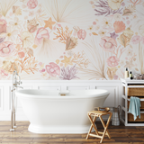 "Wall Blush's Beachy Keen Wallpaper in an elegant bathroom setting, highlighting the coastal-inspired design."
