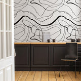 Belmore Wall Blush AW01 wallpaper featured in a modern kitchen, highlighting sleek design and style.
