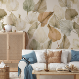 "Wall Blush Big Fan Wallpaper in a cozy living room with modern décor focused on wall design."