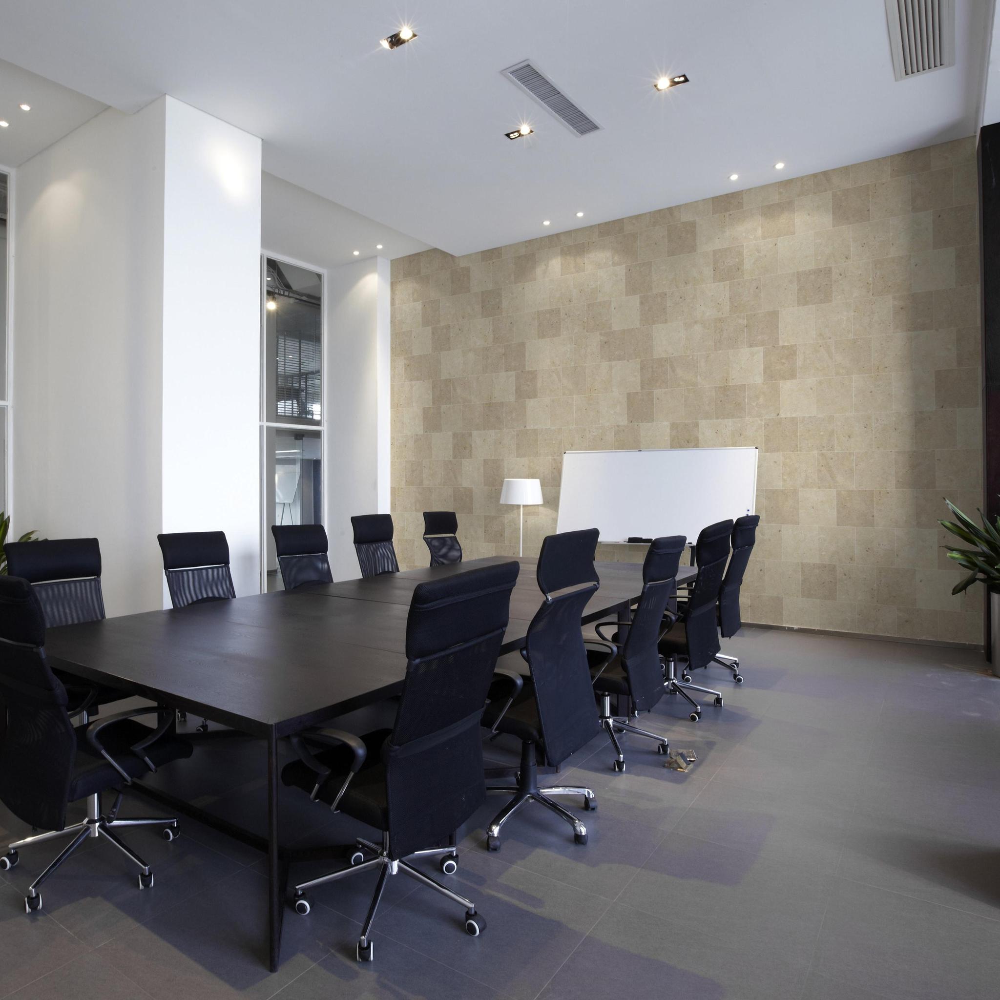 Blair Wallpaper by Wall Blush SG02 in modern conference room highlighting textured wall design.
