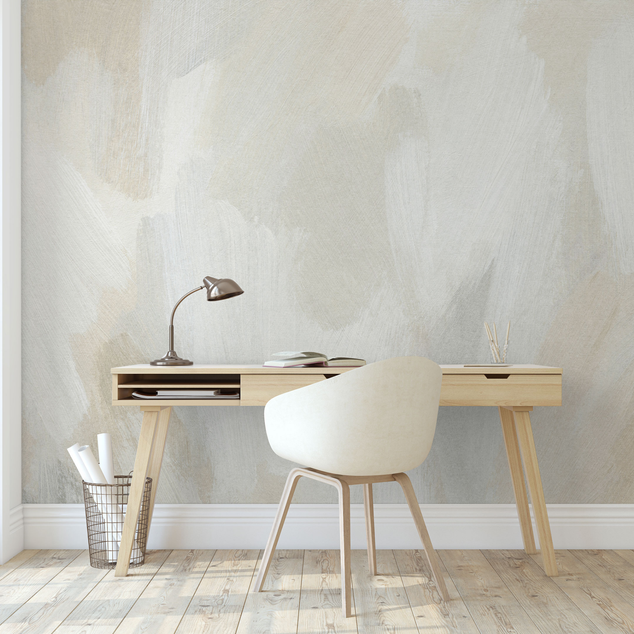 "Brietta Wallpaper by Wall Blush in a modern home office focusing on the textured wall covering."