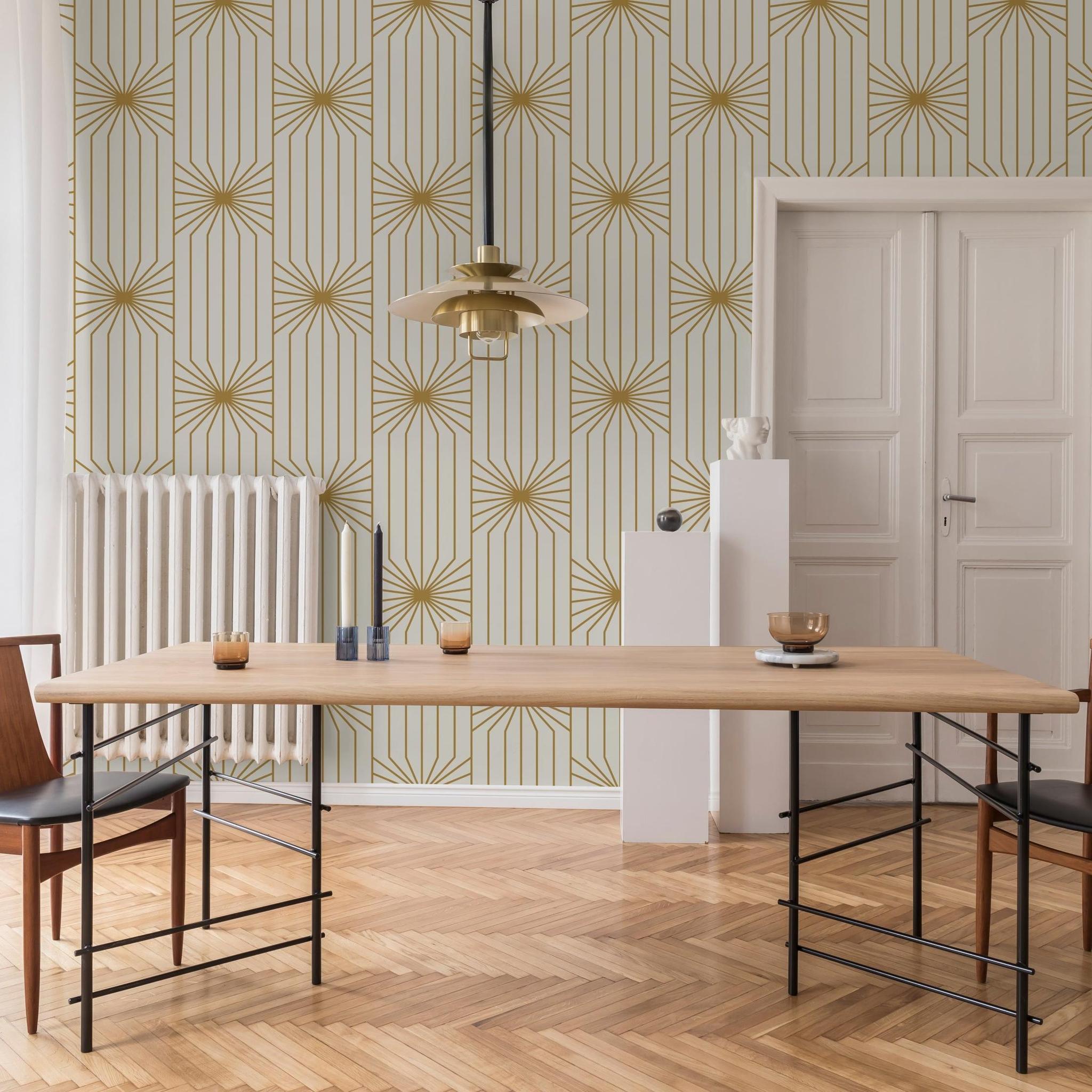 Carraway Wallpaper by Wall Blush SG02 featured in elegant dining room, highlighting stylish wall decor.
