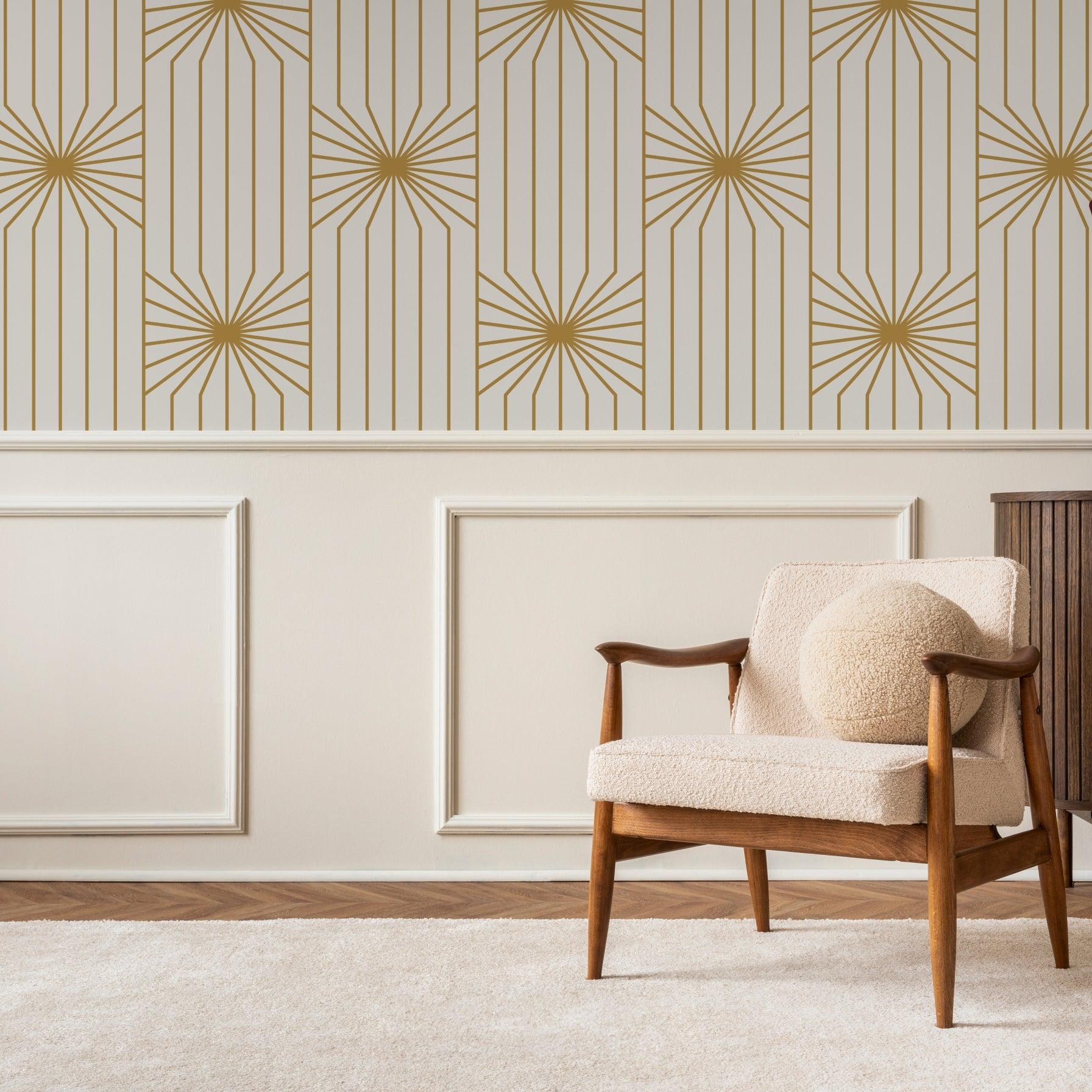 Elegant Carraway Wallpaper by Wall Blush SG02 in a stylish living room, highlighting the geometric design.
