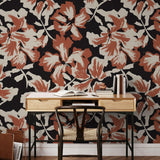 Clare Wallpaper by Wall Blush SG02 in a stylish home office with floral pattern focus
