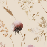 "Close-up of Dahlia (Tan) Wallpaper by Wall Blush with elegant floral design, ideal for a cozy living room."