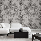 Daphne Wallpaper by Wall Blush SM01, elegant floral design in a stylish living room setting.
