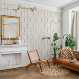 "Wall Blush's Don't Judge Me Wallpaper in stylish living room, with focus on elegant pattern and design."