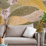 Alt: "Elegant living room featuring Dorsia Wallpaper by Wall Blush, with a focus on the detailed, artistic wall design."