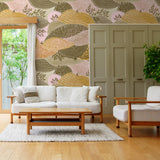 "Dorsia Wallpaper by Wall Blush in bright living room, floral design focus, stylish home decor"
