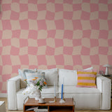 Drama Queen Wallpaper by Wall Blush SG02 in a cozy living room, with sofa and decor accents highlighting the design.
