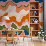 Echo Wallpaper from The Stefanie Bloom Line featured in modern dining room, showcasing vibrant pattern focus.
