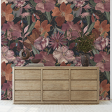 "Wall Blush Edith Wallpaper showcasing floral design in a stylish living room setting."
