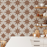 "Wall Blush Reality Star (Clay) Wallpaper in modern kitchen, highlighting stylish geometric design."