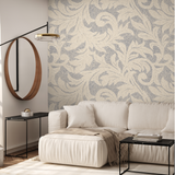 "Esme Wallpaper by Wall Blush in elegant living room with cream sofa and modern decor accents."