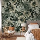 "Wall Blush's Forever and Always Wallpaper in a cozy bedroom setting, showcasing its floral design."