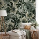 "Wall Blush's Forever and Always Wallpaper in a cozy bedroom setting, accentuating elegant floral design."