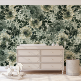 "Forever and Always Wallpaper by Wall Blush in a stylish bedroom, highlighting the floral design on the focal wall."