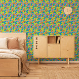 Alt: "Gabi Wallpaper by Wall Blush featuring vibrant floral design in a modern bedroom, highlighting wall aesthetics."