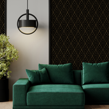"Elegant Gatsby Wallpaper by Wall Blush in stylish living room, emphasizing the luxe pattern as main focus."