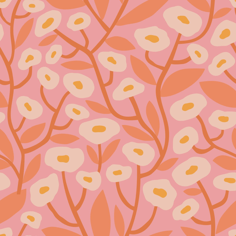 Georgia (Pink) - Retro Boho Flowers Wallpaper