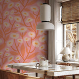 Wall Blush SG02 Georgia Pink Wallpaper in a modern dining room, featuring bold floral design.
