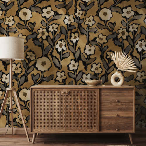 Goldie - Moody Gold Floral Wallpaper
