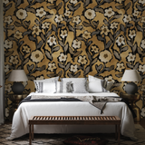 "Goldie Wallpaper by Wall Blush in a stylish bedroom, with floral patterns enhancing the room's aesthetic."