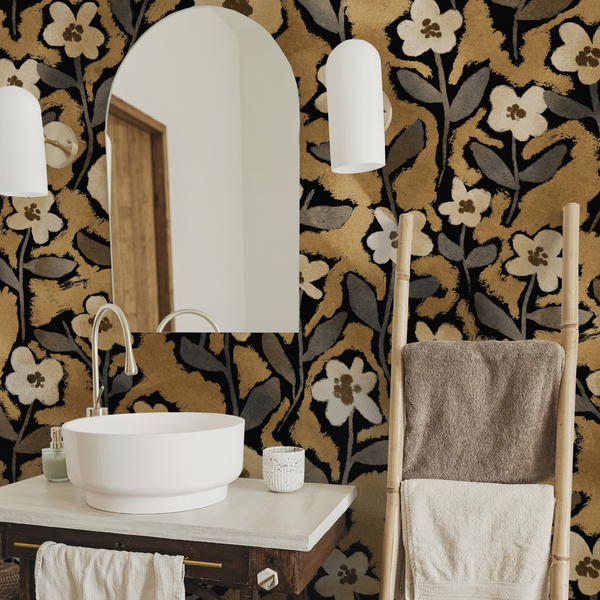 Goldie - Moody Gold Floral Wallpaper