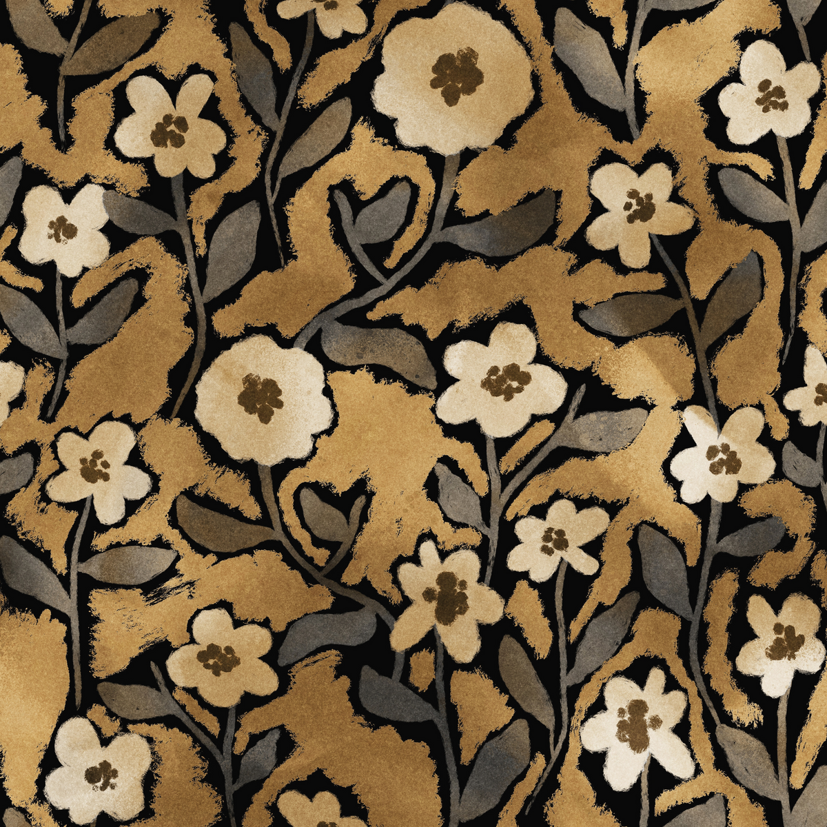 Goldie - Moody Gold Floral Wallpaper