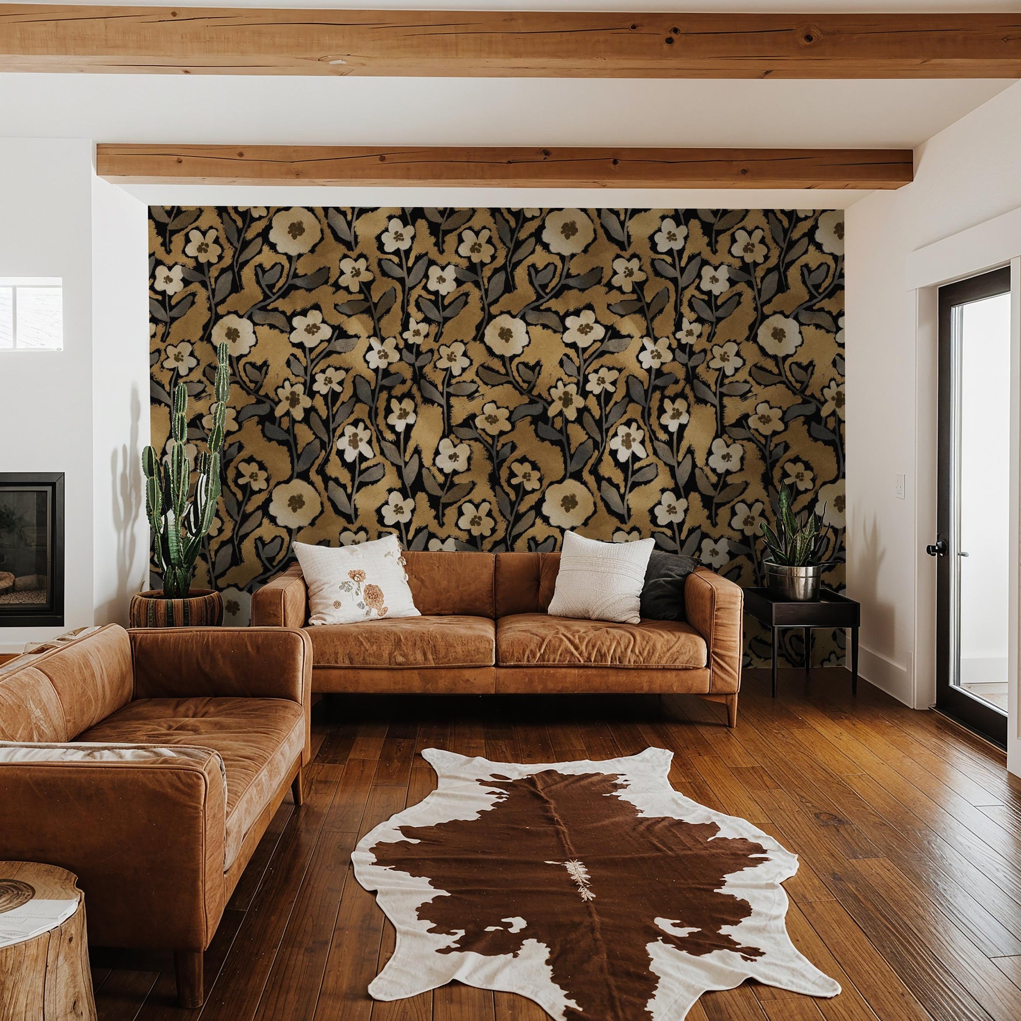 Goldie - Moody Gold Floral Wallpaper