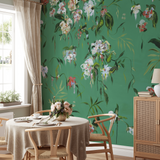 "The Grove Wallpaper by Wall Blush in a cozy dining room showcasing elegant floral design for a fresh decor."