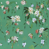 "Floral The Grove Wallpaper by Wall Blush in a styled living room setting, highlighting elegant wall decor focus."