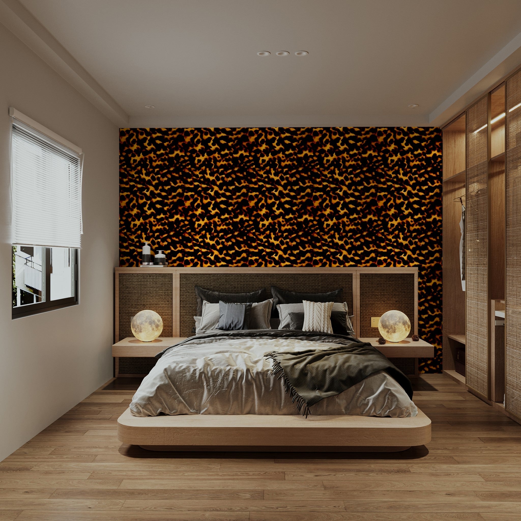 "Hathaway Wallpaper by Wall Blush accentuating modern bedroom decor with bold design focus"